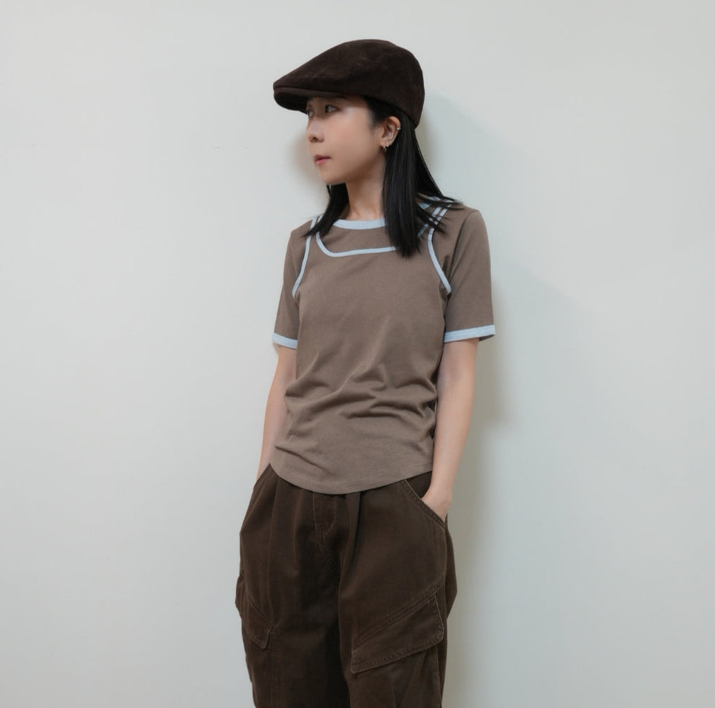雙色 背心×短袖兩件式上衣(現貨)
