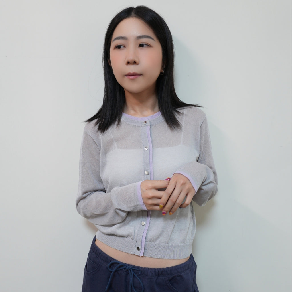 防曬拼色圓領開襟衫